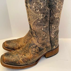 Women's Circle G Embroidery Leather Cowgirl Boots US 8.5 Crackle/Bone